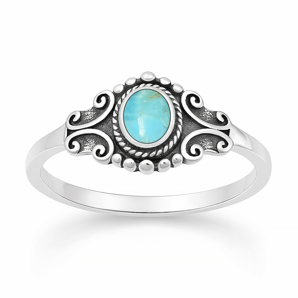 Sterling Silver Turquoise Filigree Bali Style Ring