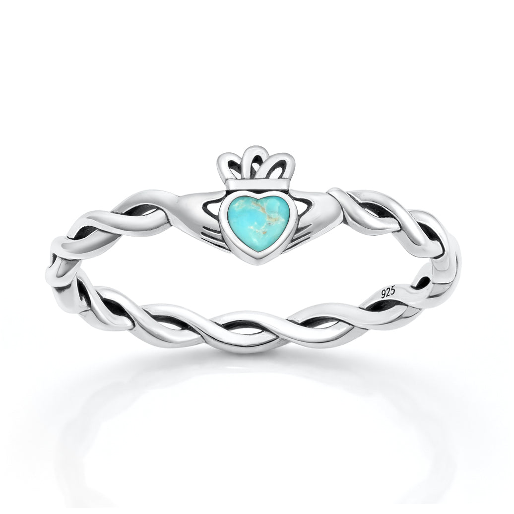 Sterling Silver Turquoise Celtic Claddagh Heart Ring