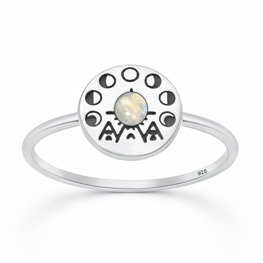 Sterling Silver Moonstone Moon Ring