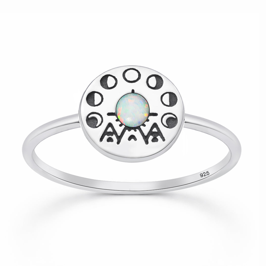 Sterling Silver Synthetic Opal Moon Phase Ring