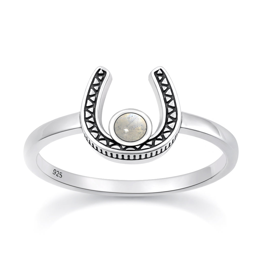 Sterling Silver Moonstone Horseshoe Ring