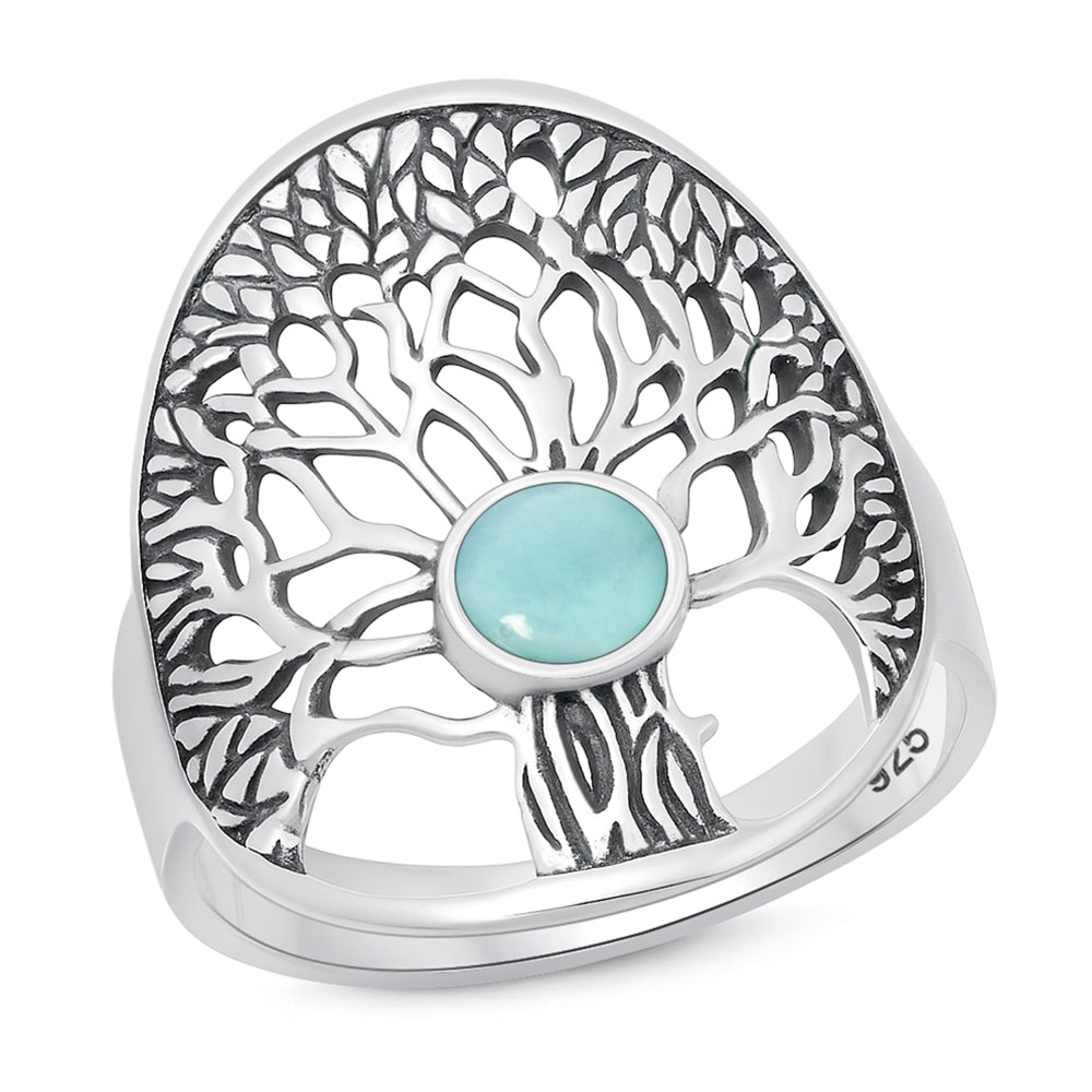 Sterling Silver Larimar Tree of Life Ring