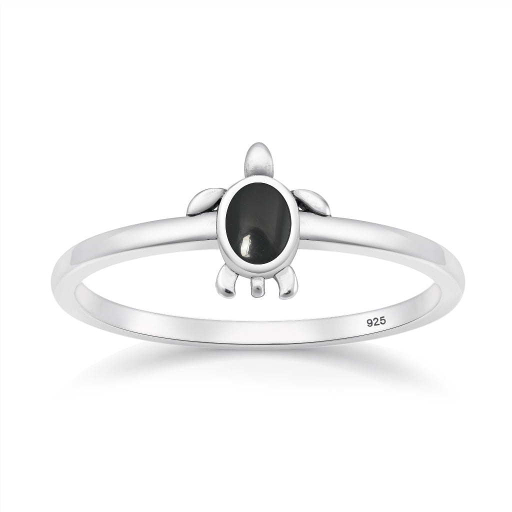 Sterling Silver Black Agate Sea Turtle Ring