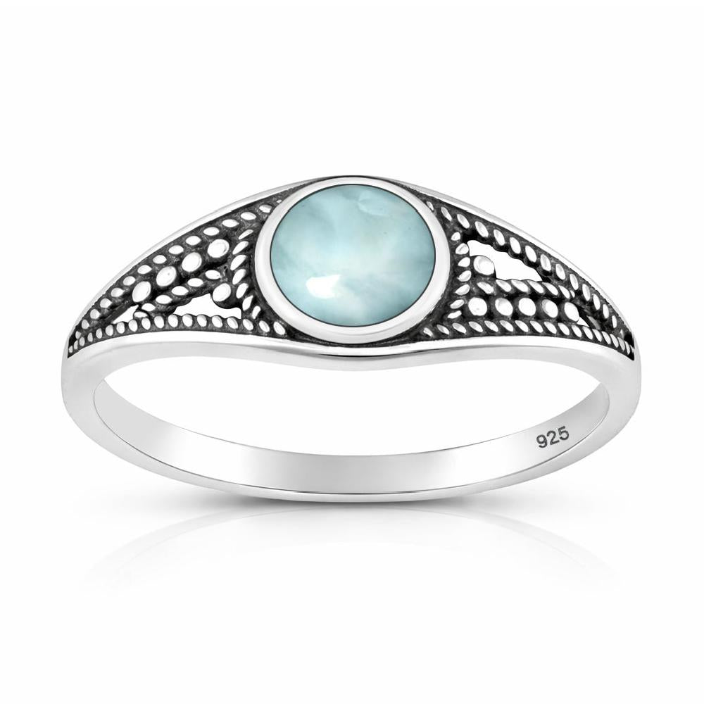 Sterling Silver Larimar Bali Style Rope Ring