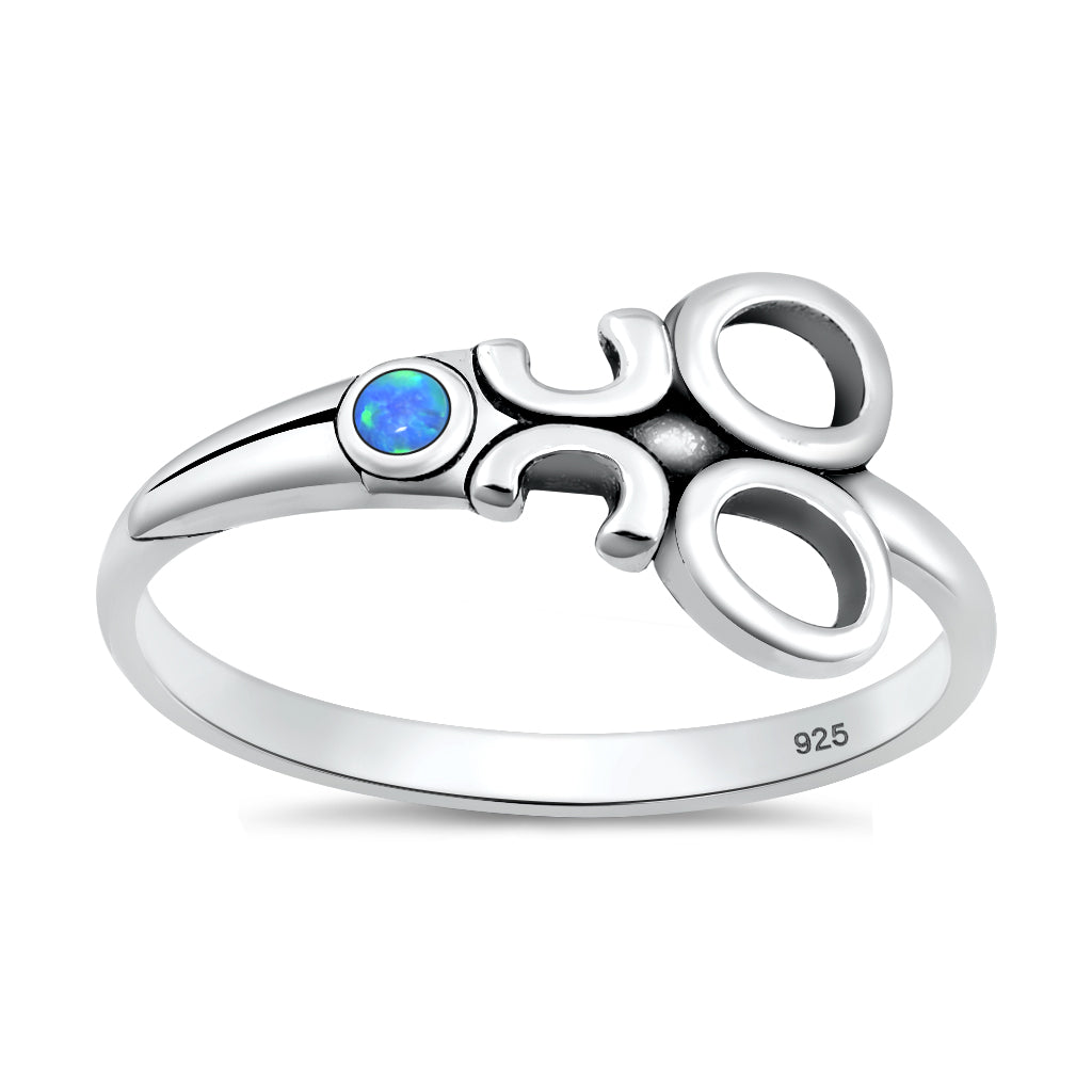 Sterling Silver Synthetic Opal Scissors Ring