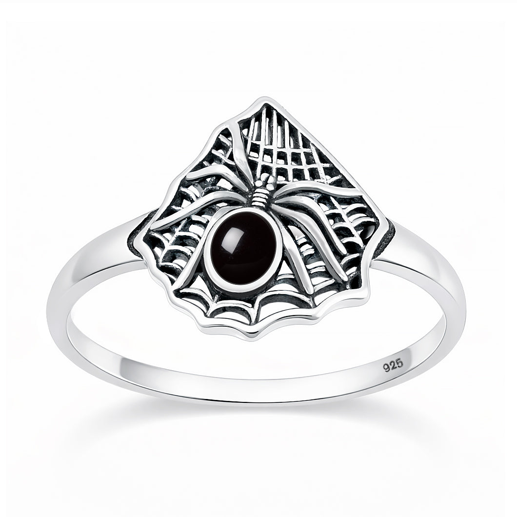Sterling Silver Black Agate Spider Ring