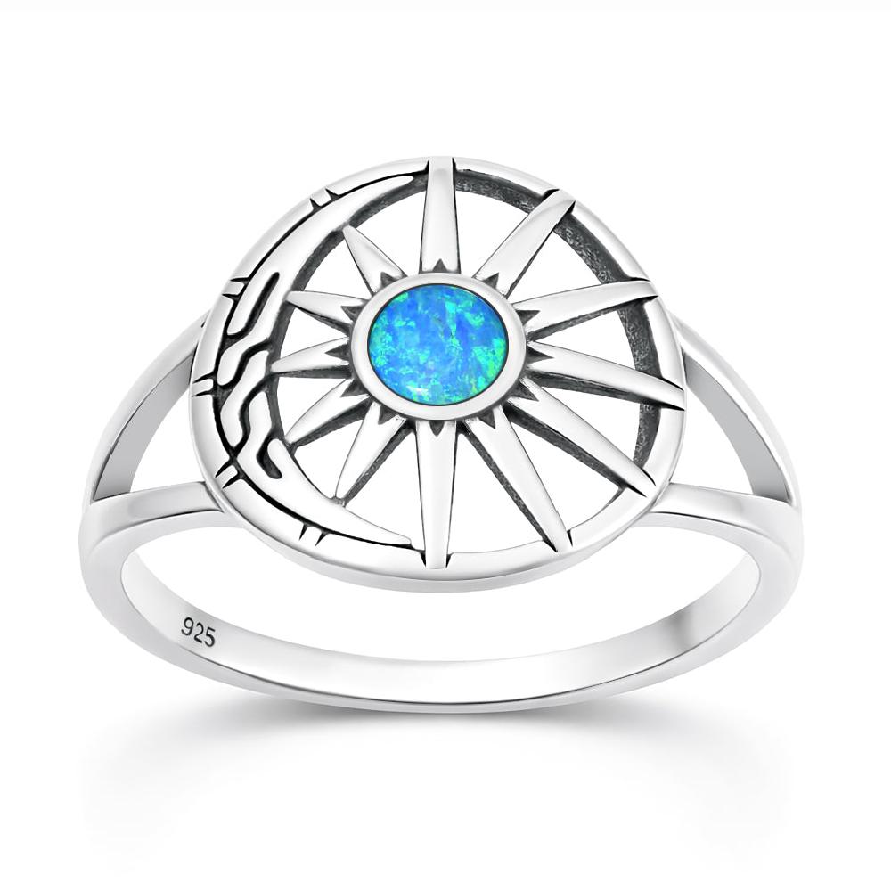 Sterling Silver Blue Synthetic Opal Sun Ring