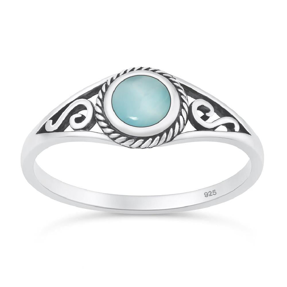 Sterling Silver Larimar Bali Style Infinity Swirl Ring