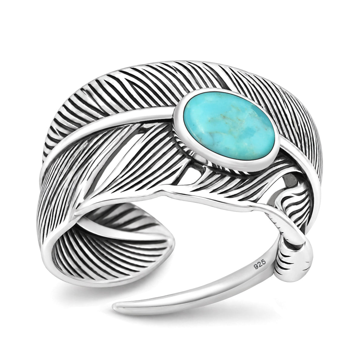 Sterling Silver Turquoise Oxidized Feather Ring