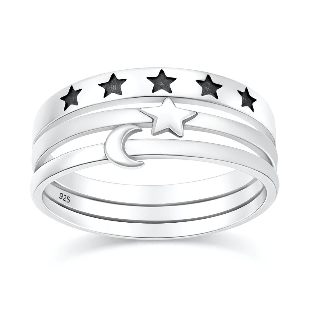Sterling Silver Stacking Moor Star Triple Band Ring