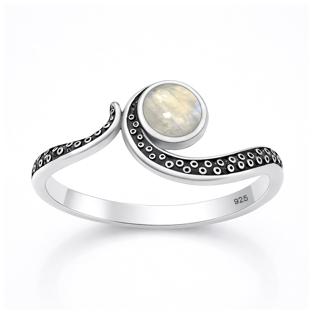 Sterling Silver Moonstone Octopus Tentacle Ring