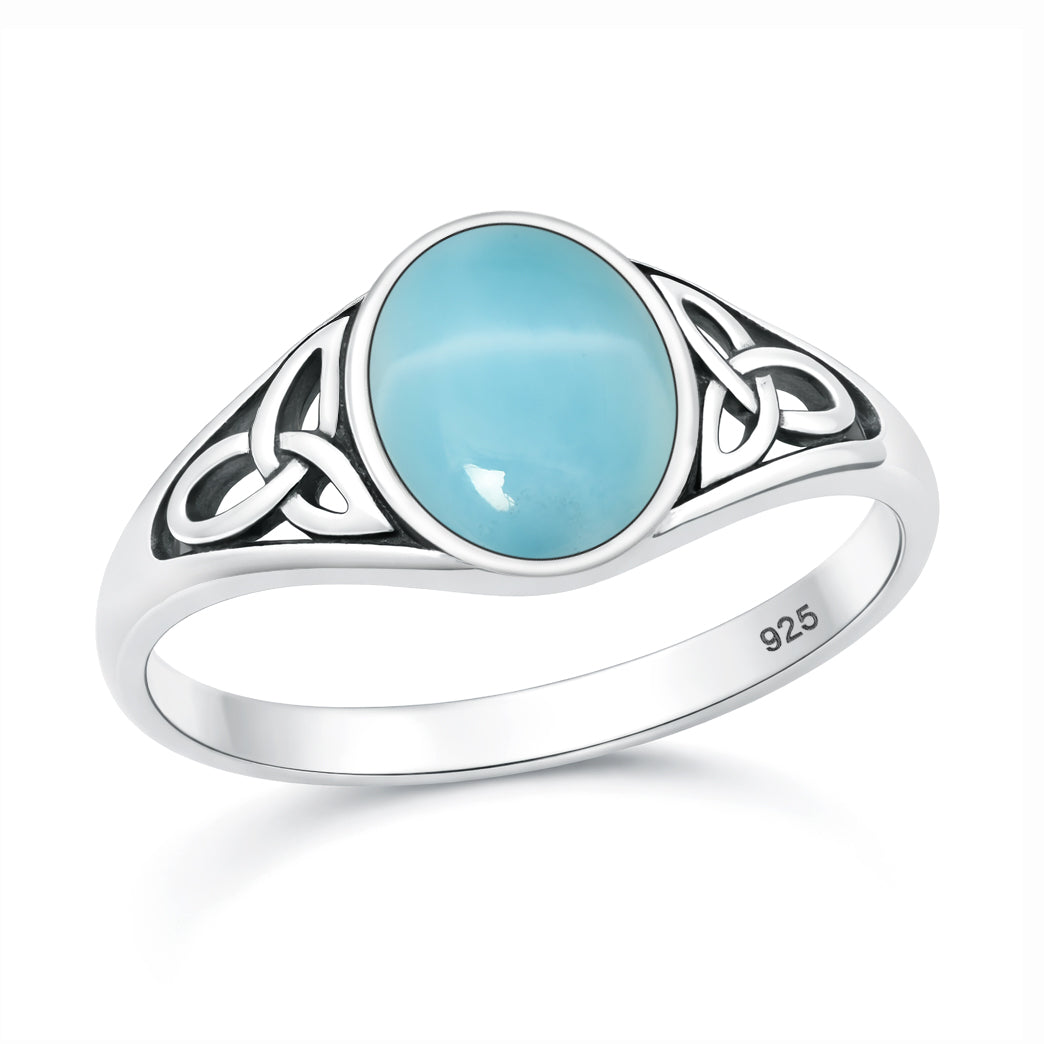 Sterling Silver Larimar Celtic Trinity Knot Ring
