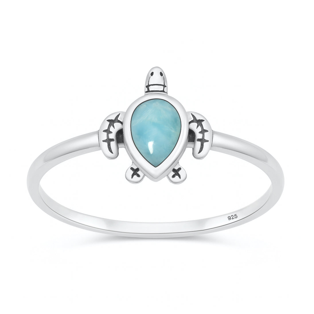 Sterling Silver Larimar Sea Turtle Ring