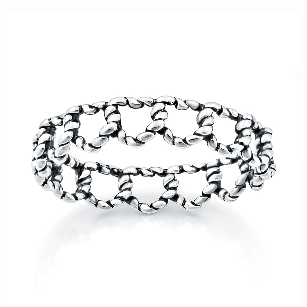 Sterling Silver Twisted Rope Heart Eternity Ring