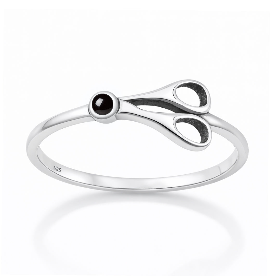 Sterling Silver Black Agate Scissors Ring