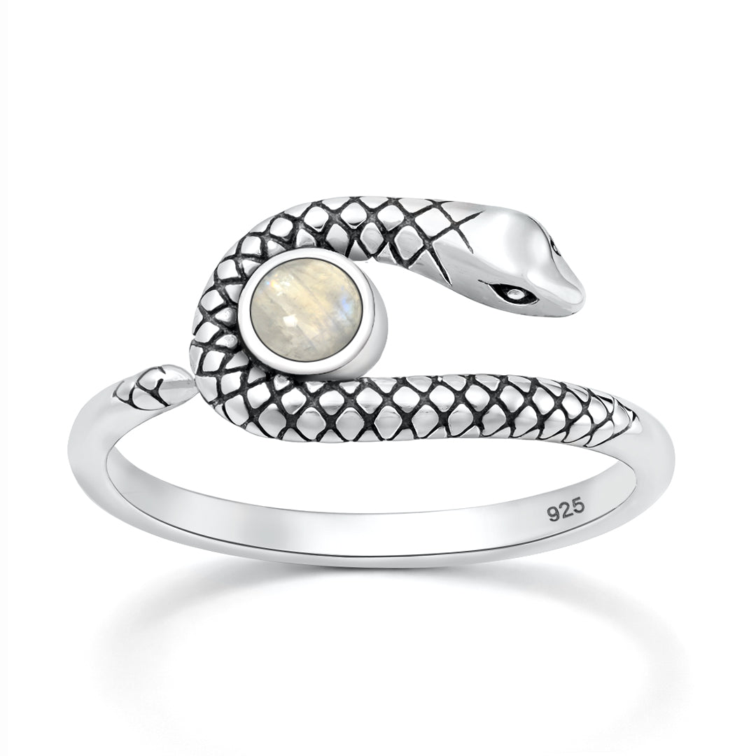 Sterling Silver Moonstone Snake Ring