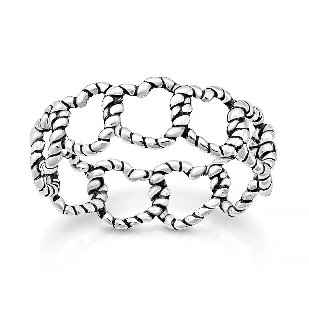Sterling Silver Twisted Rope Heart Eternity Ring