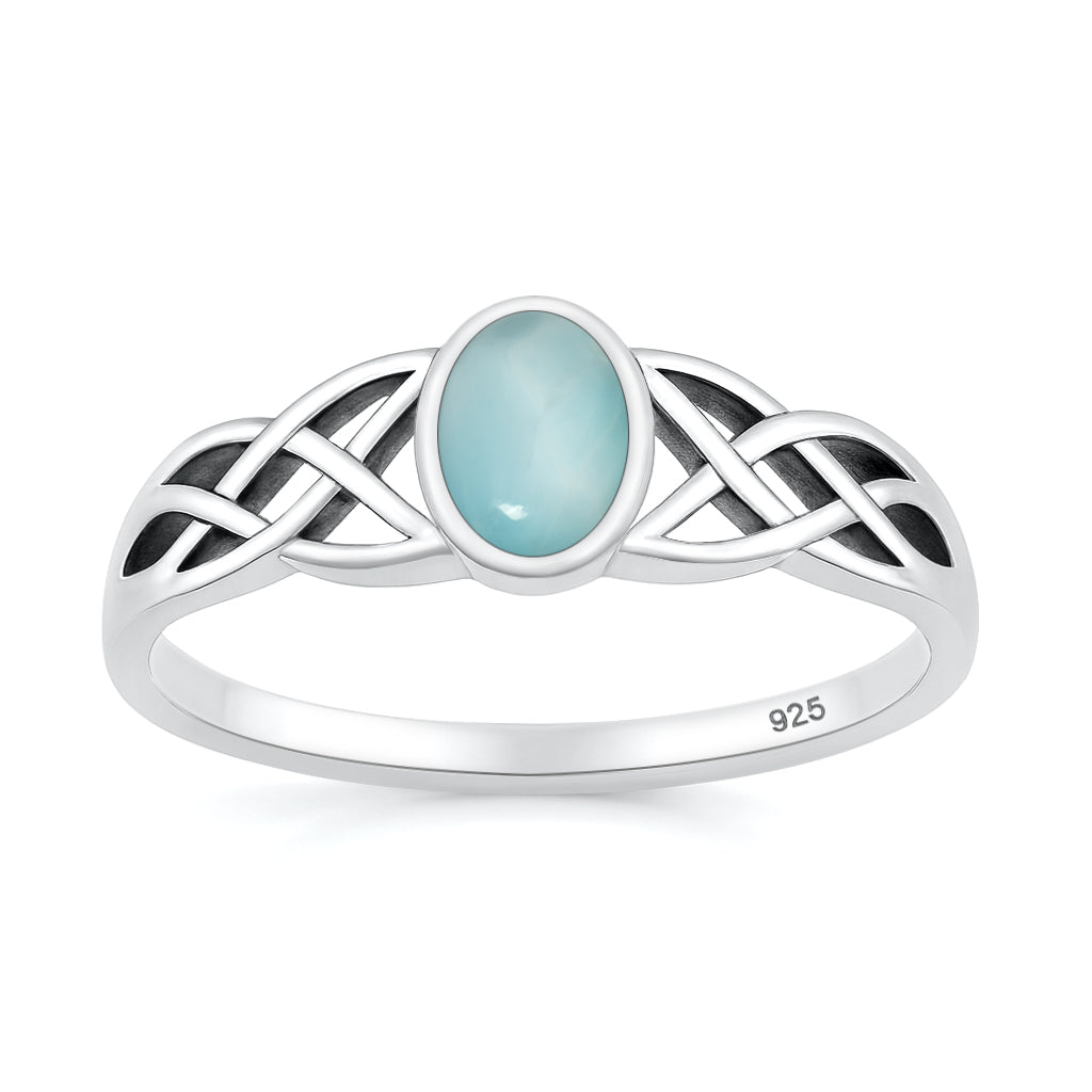 Sterling Silver Larimar Celtic Knot Ring