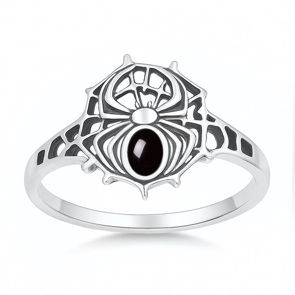 Sterling Silver Black Agate Spider Ring