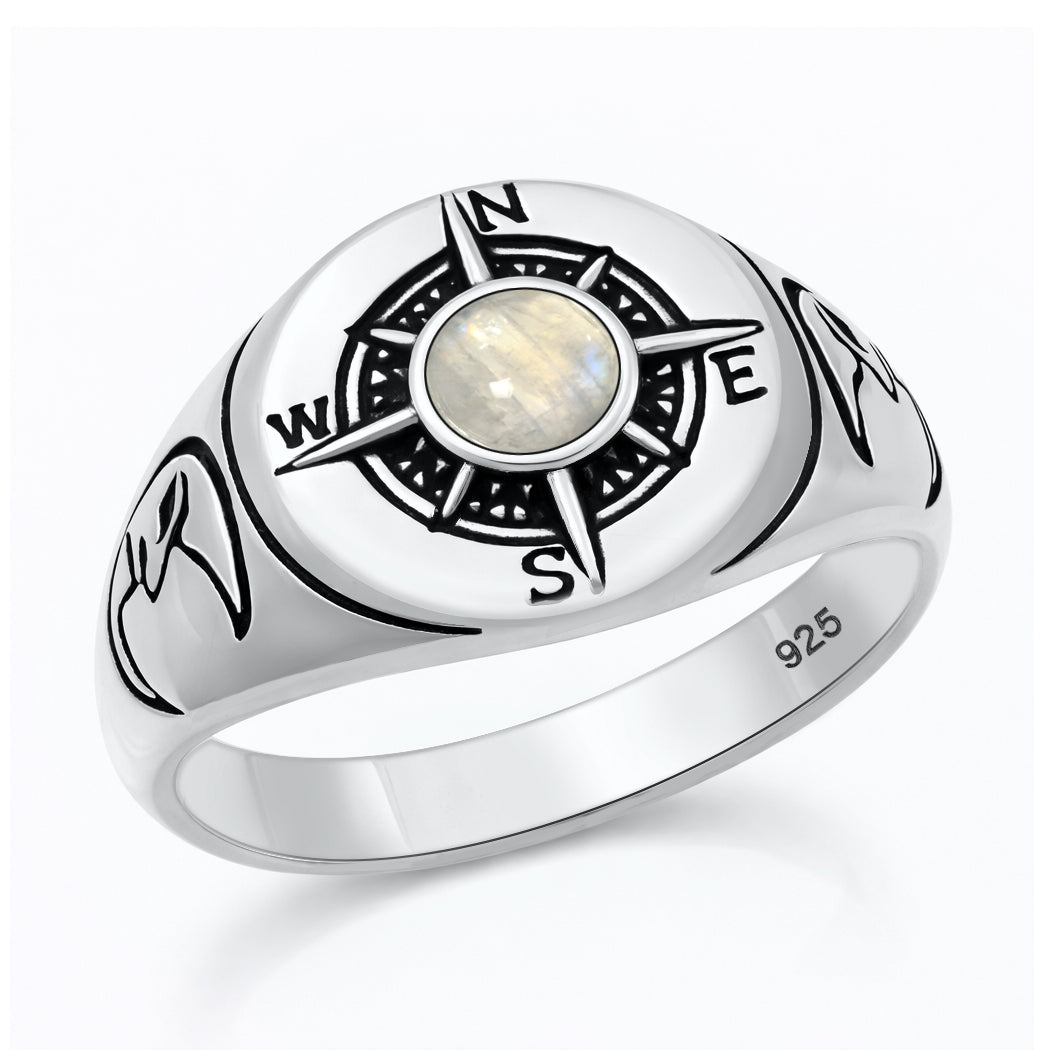 Sterling Silver Moonstone Opal Compass Ring
