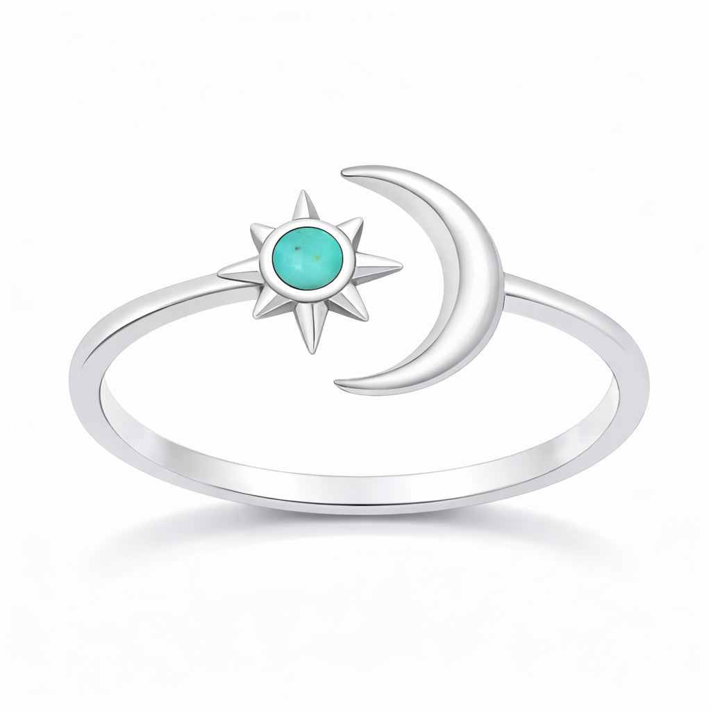 Sterling Silver Adjustable Turquoise Moon Star Ring