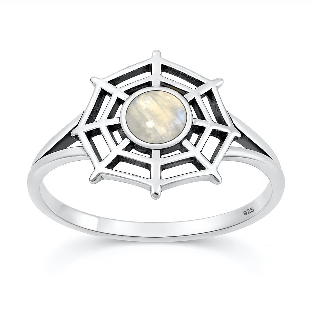 Sterling Silver Moonstone Spiderweb Ring