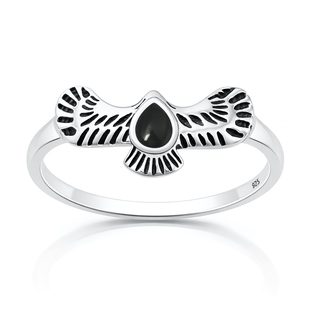 Sterling Silver Black Agate Eagle Ring
