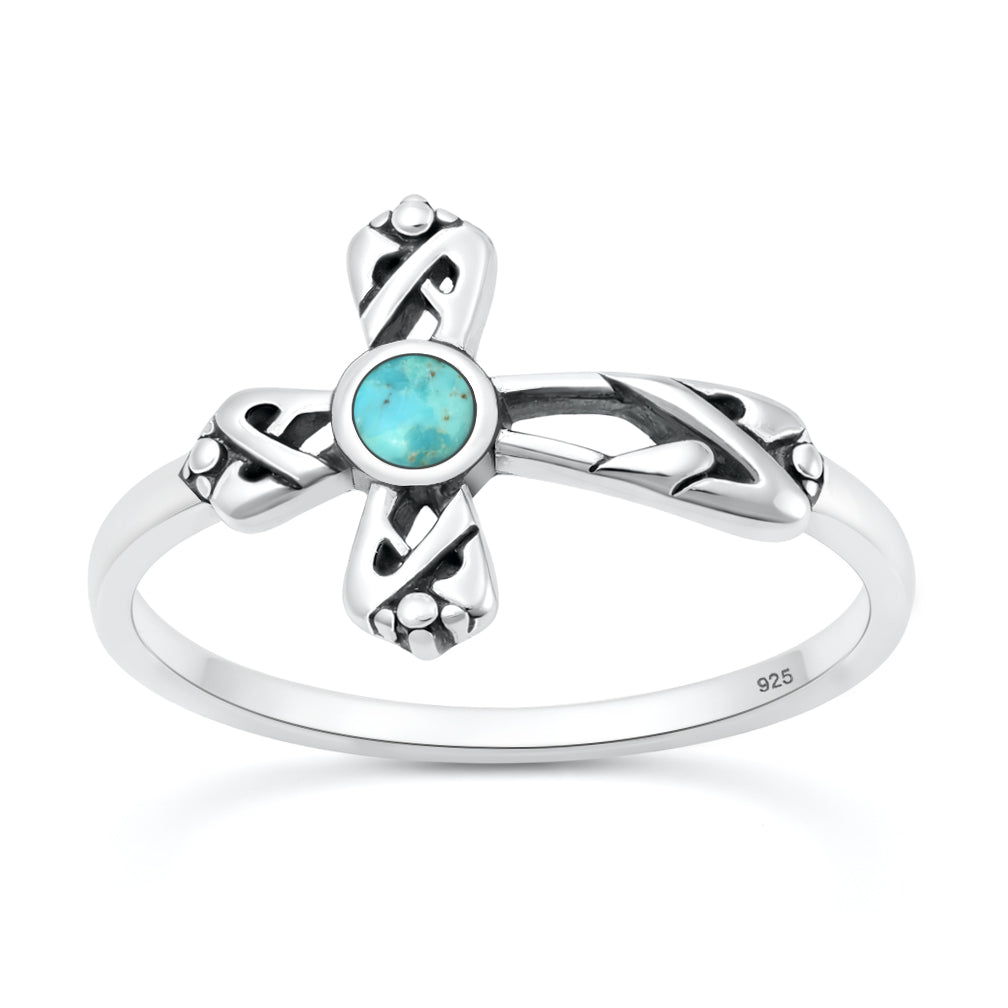 Sterling Silver Turquoise Cross Ring