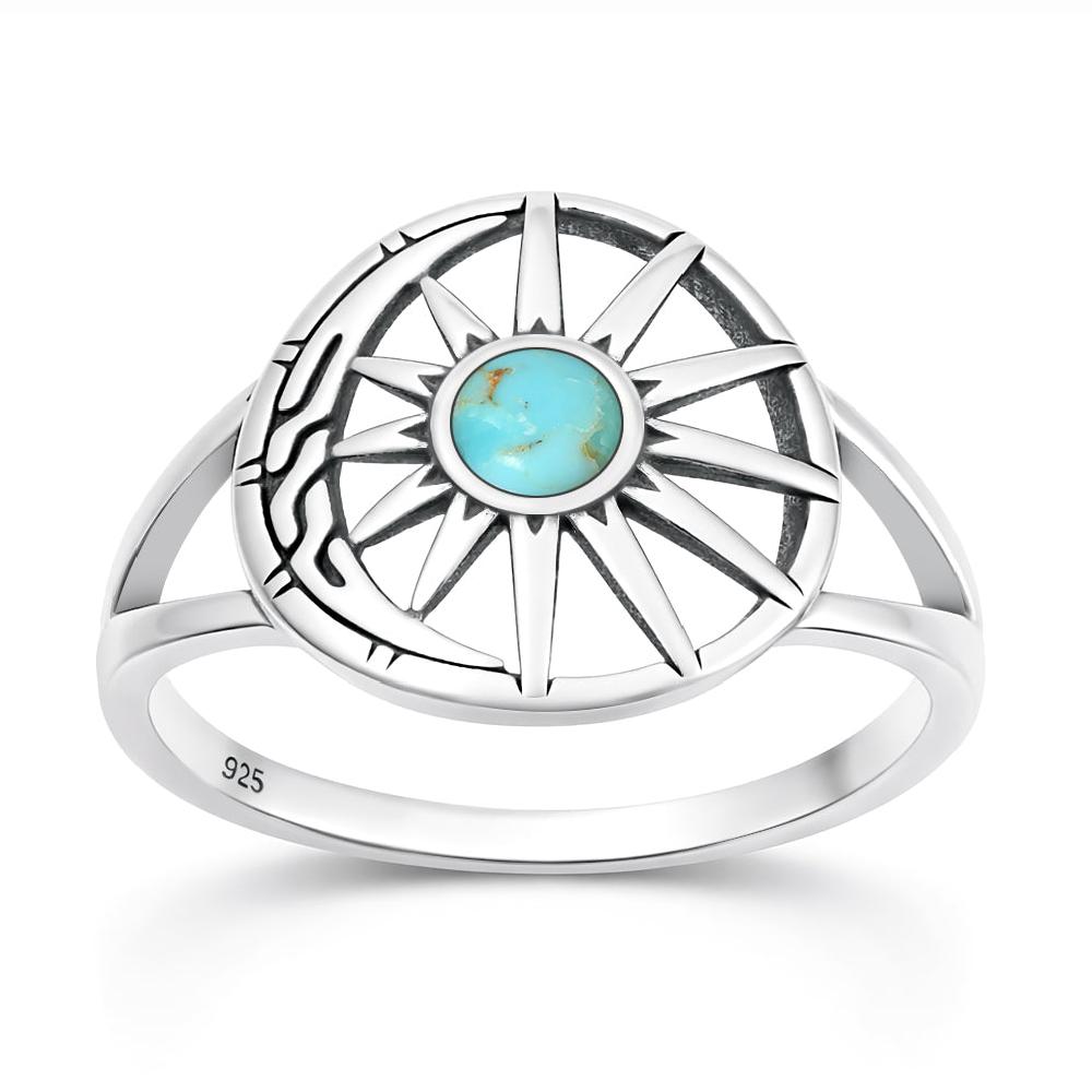 Sterling Silver Turquoise Sun Crescent Moon Ring