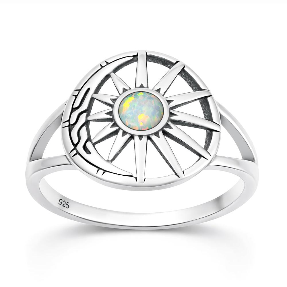 Sterling Silver Synthetic Opal Sun Moon Ring