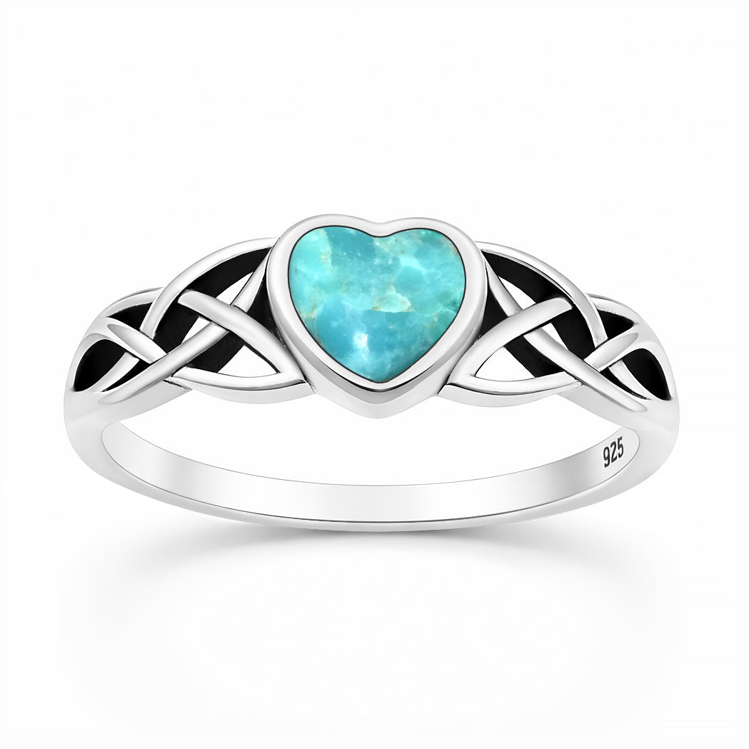 Sterling Silver Celtic Claddagh Turquoise Heart Ring