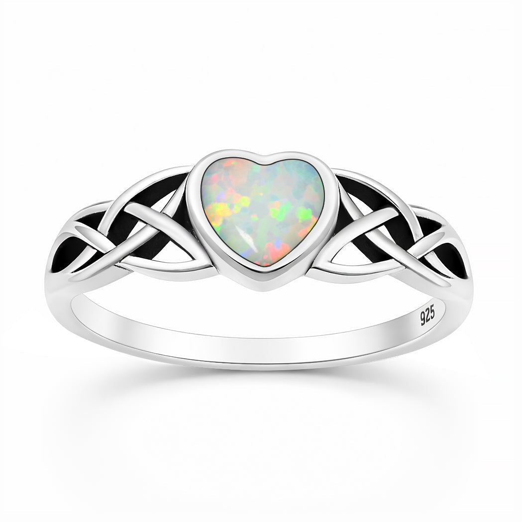 Sterling Silver Opal Heart Ring