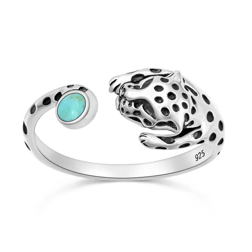 Sterling Silver Adjustable Turquoise Cheetah Cat Ring
