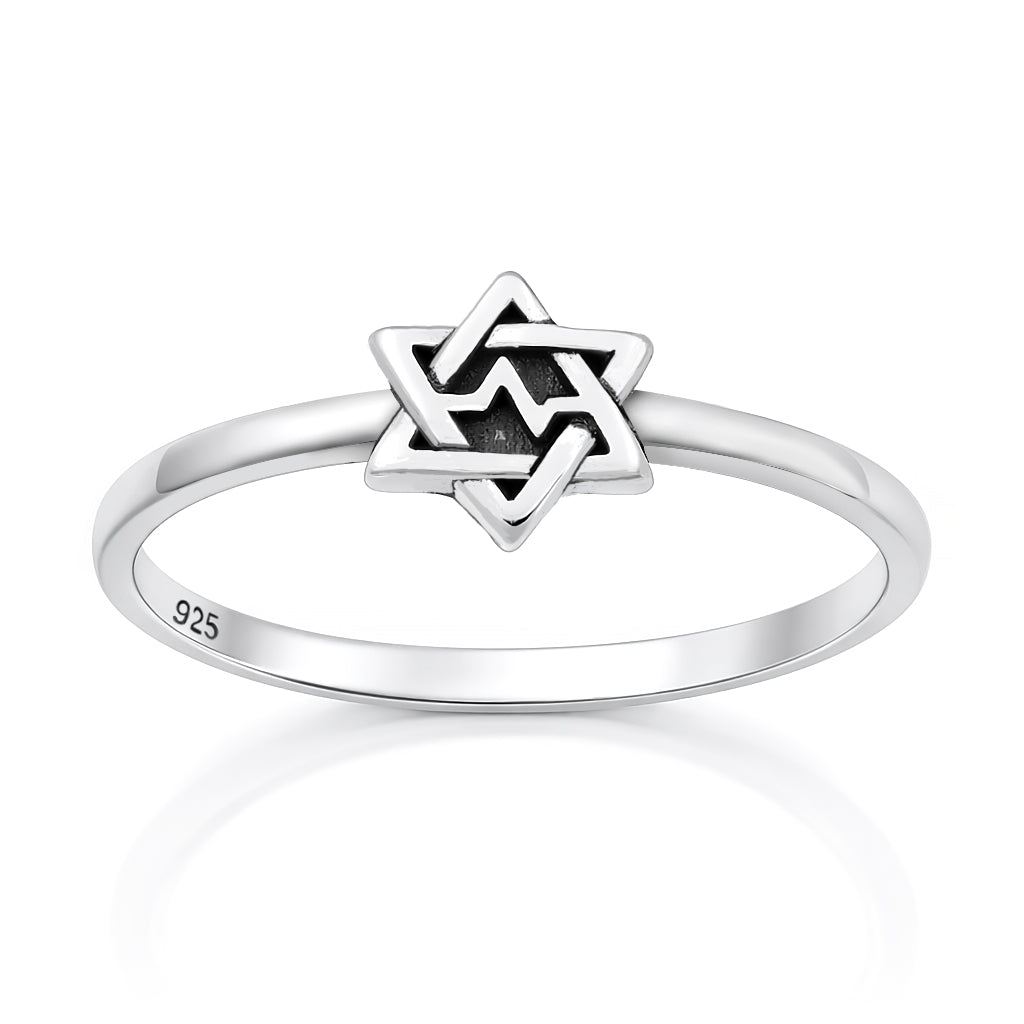 Sterling Silver Star of David Heartbeat Ring