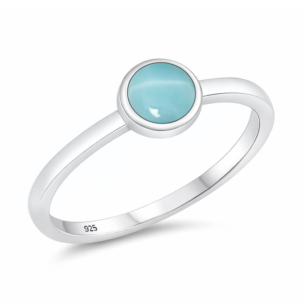 Sterling Silver Larimar Solitiare Round Bezel Ring