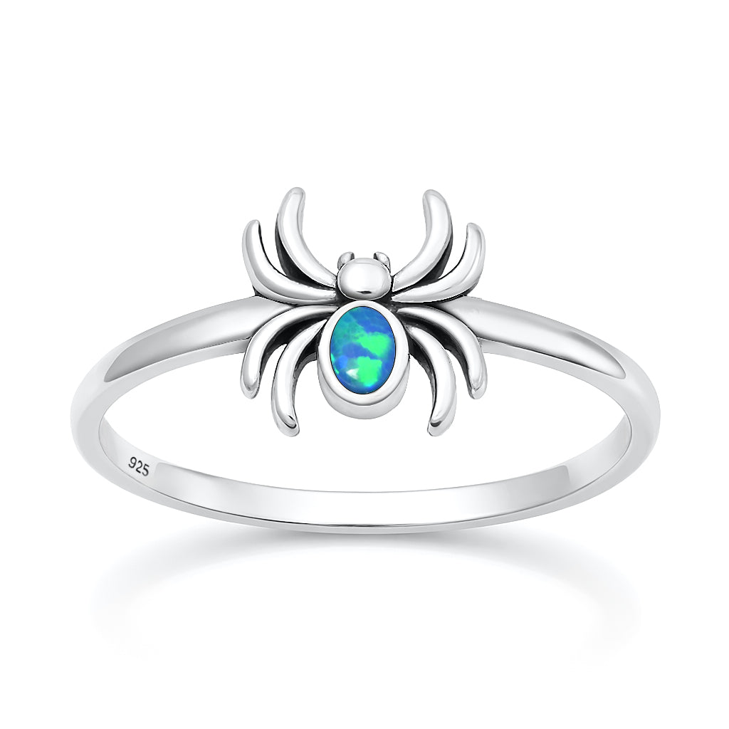 Sterling Silver Blue Synthetic Opal Spider Ring