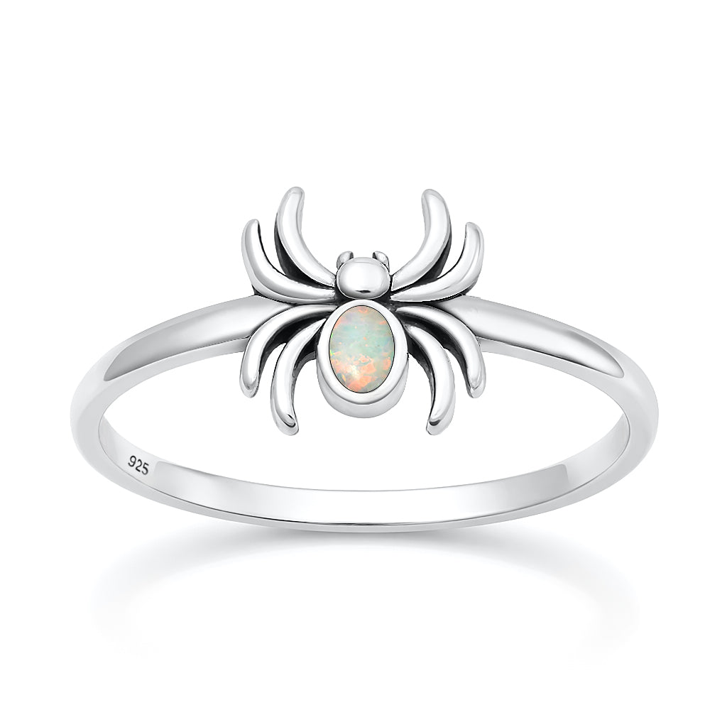 Sterling Silver White Synthetic Opal Spider Ring