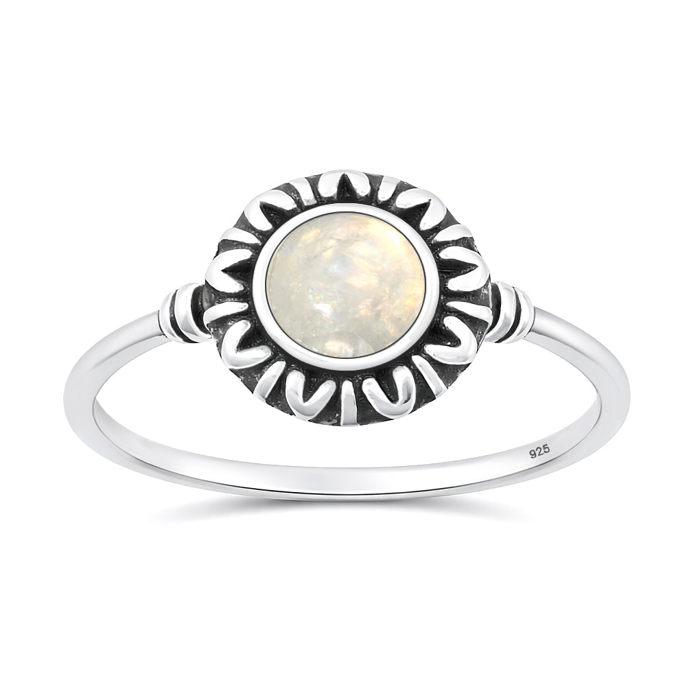 Sterling Silver Moonstone Sunburst Ring