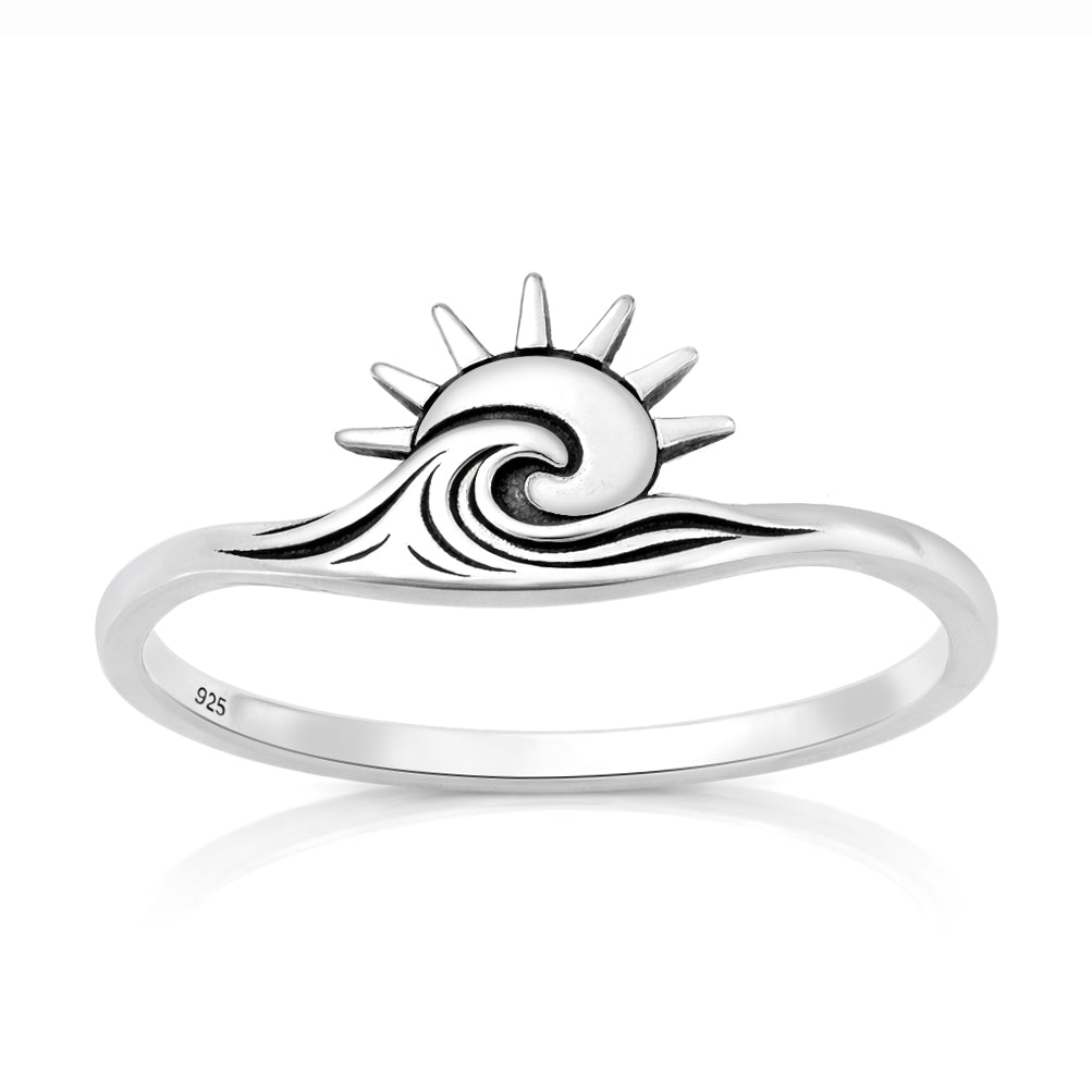Sterling Silver Sun Ocean Wave Ring