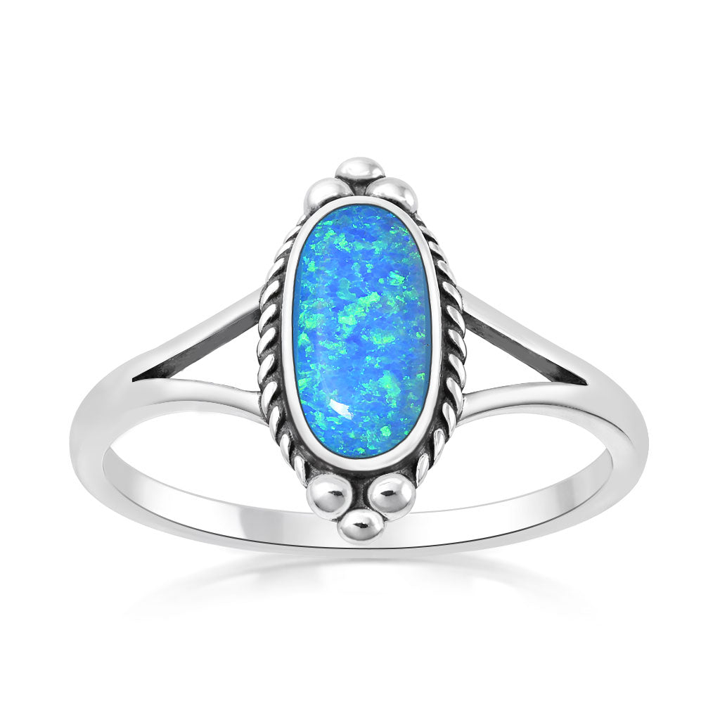 Sterling Silver Blue Synthetic Opal Ring