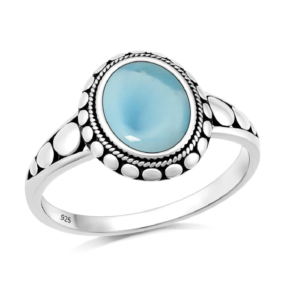 Sterling Silver Larimar Bali Design Ring