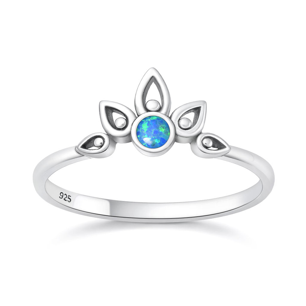 Sterling Silver Opal Blue Synthetic Opal Lotus Ring