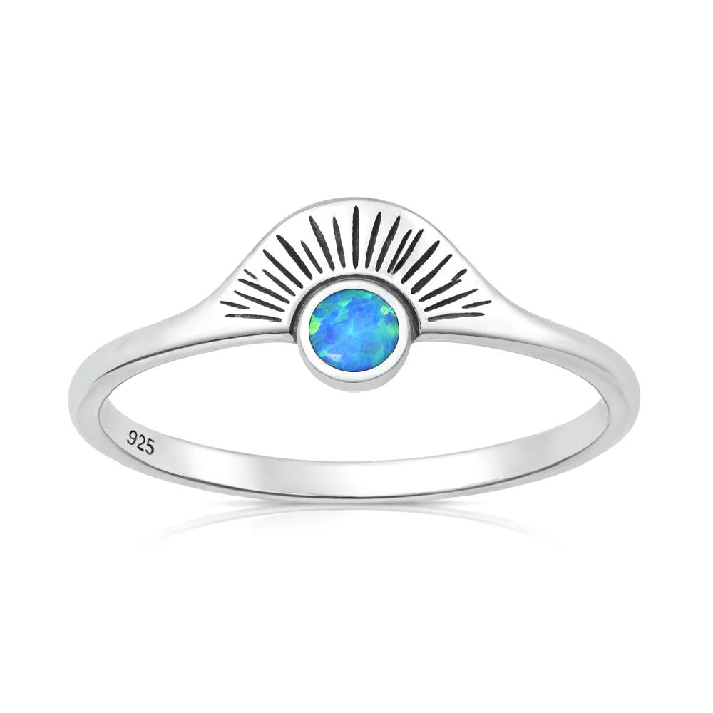 Sterling Silver Blue Synthetic Opal Sunburst Sunset Ring