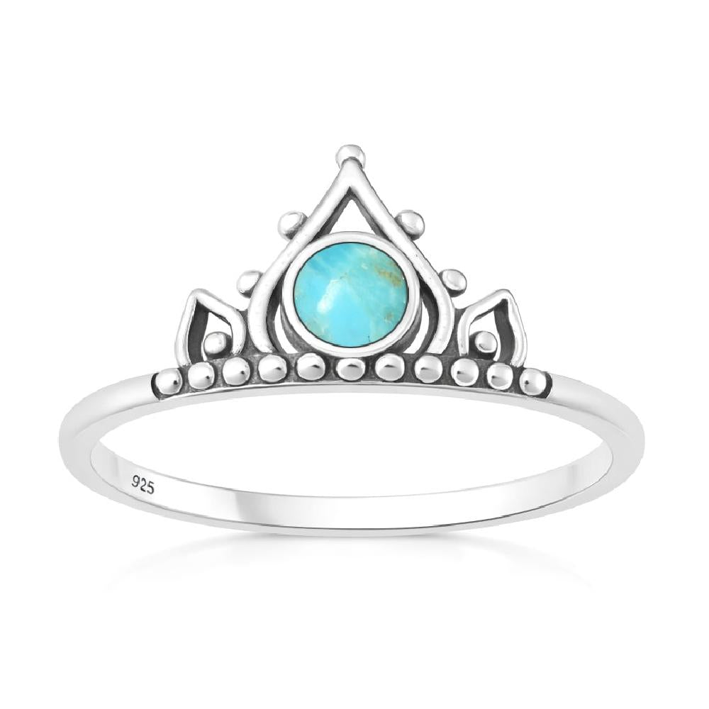 Sterling Silver Turquoise Tiara Crown Ring