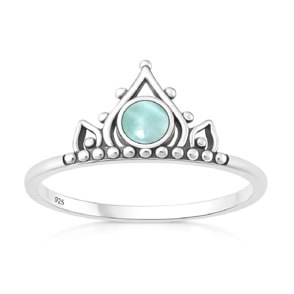 Sterling Silver Larimar Crown Ring