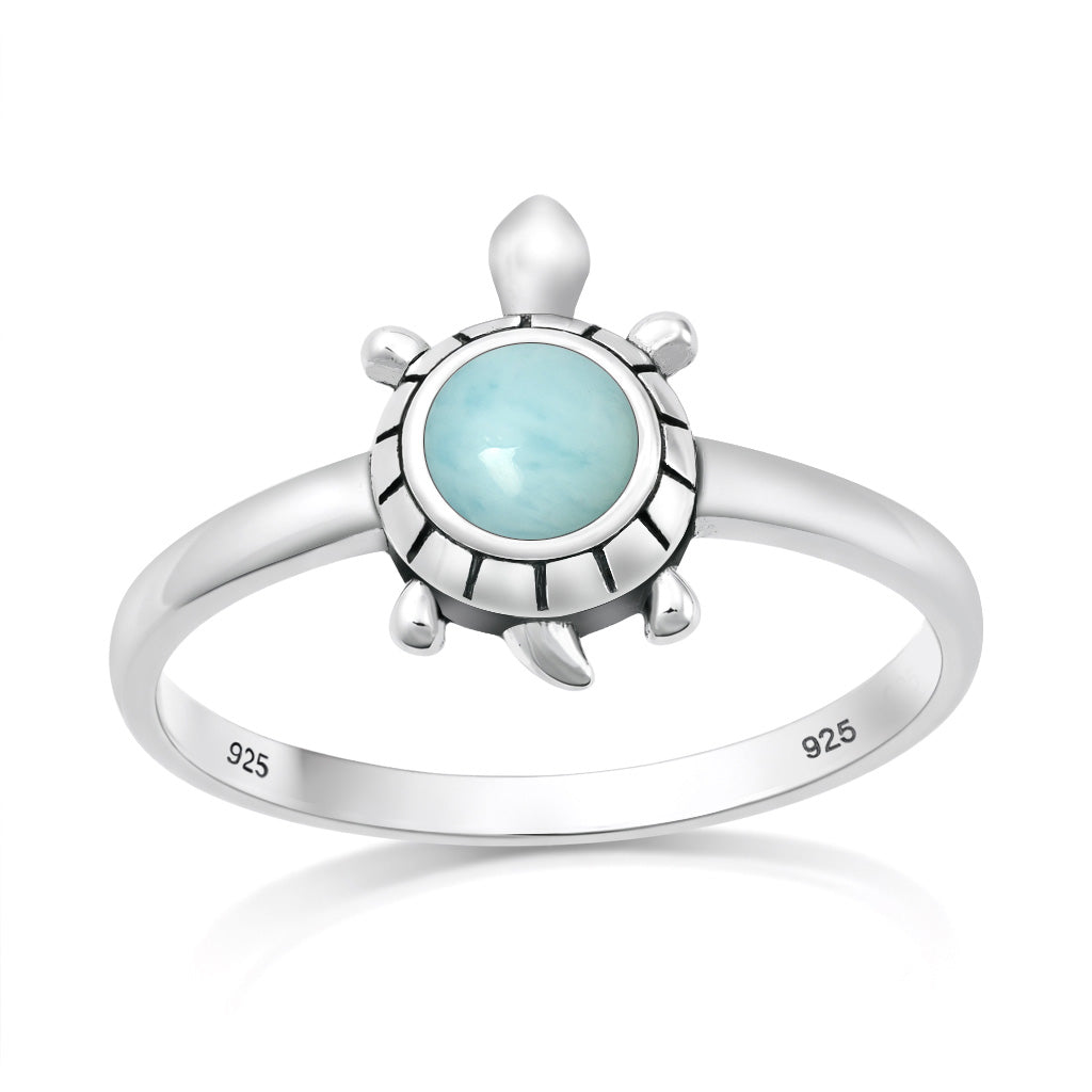 Sterling Silver Larimar Sea Turtle Ring