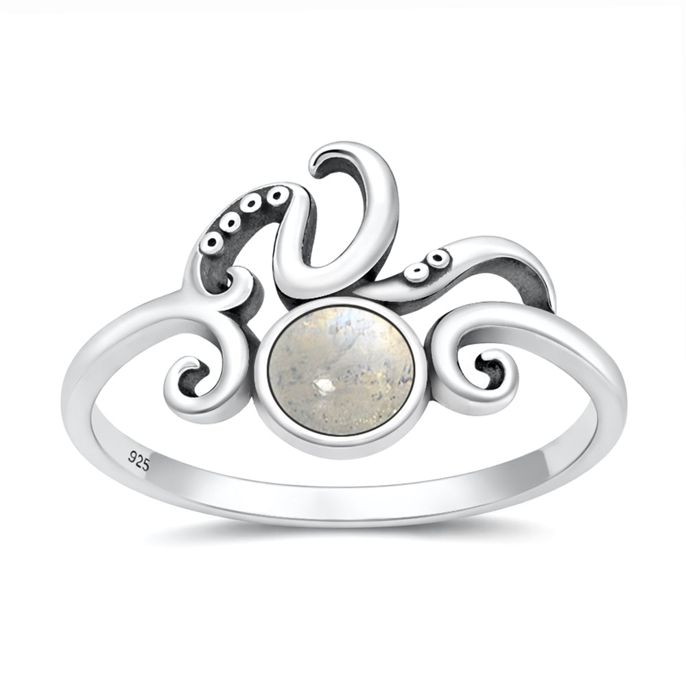 Sterling Silver Moonstone Octopus Tentacles Ring