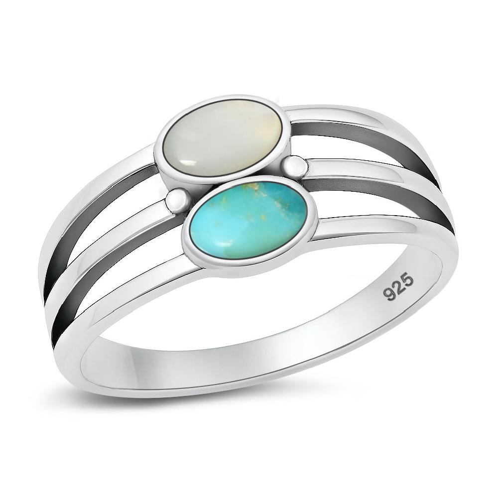 Sterling Silver Mother of Pearl & Turquoise Ring