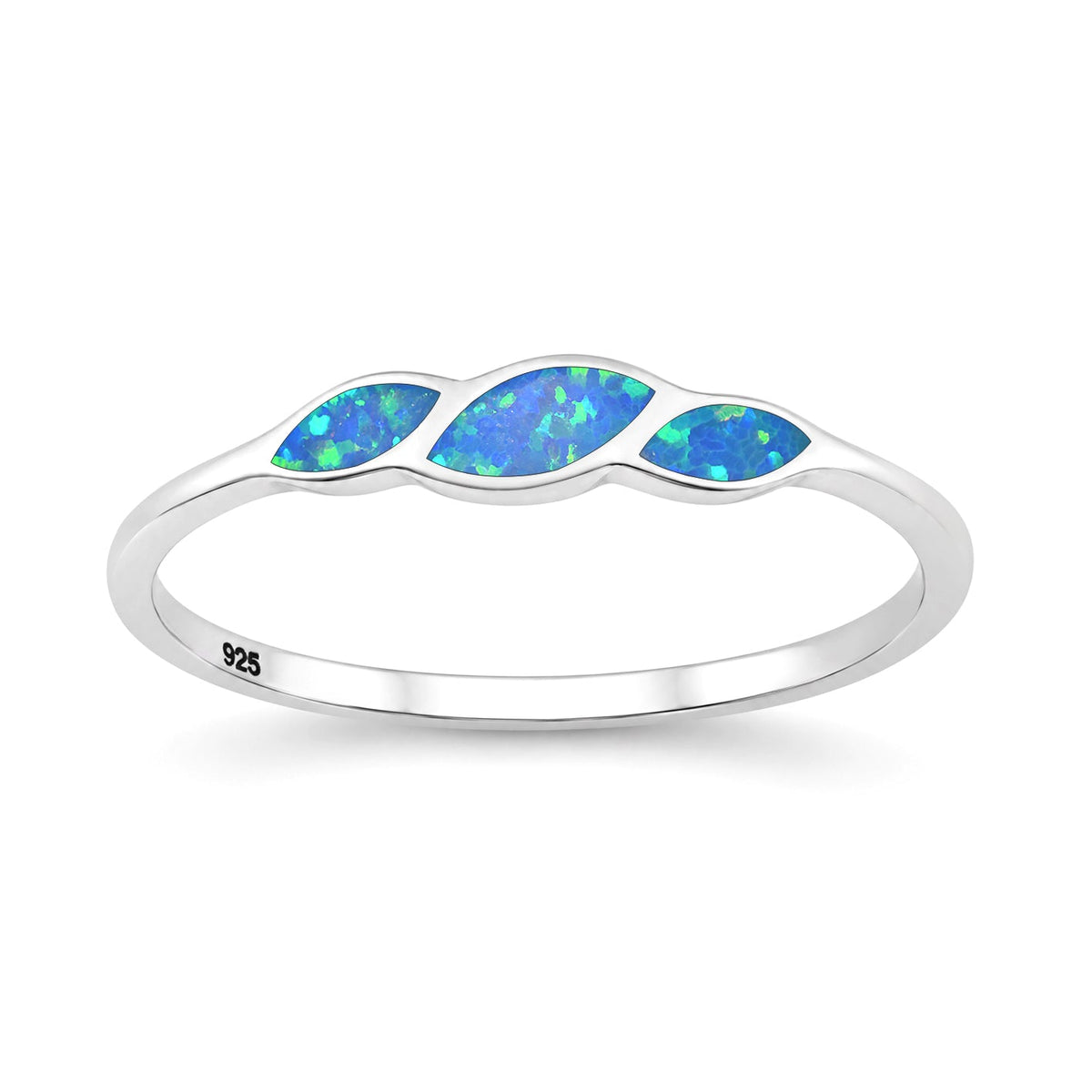 Sterling Silver Blue Synthetic Opal Twisted Knot Wave Ring