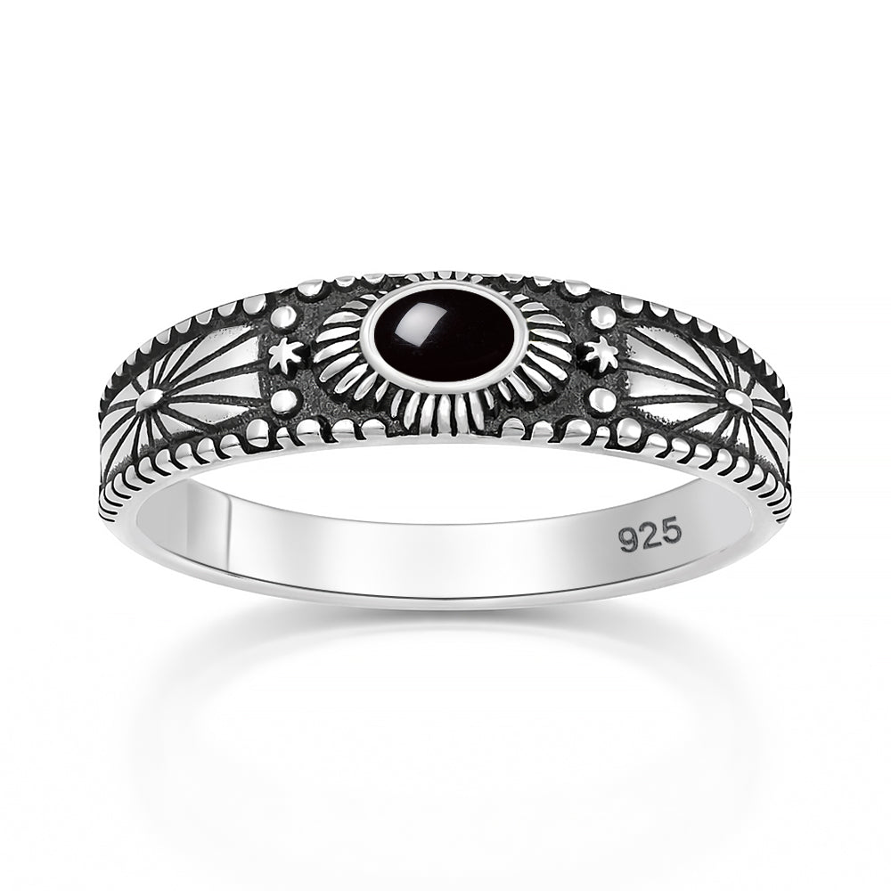 Sterling Silver Black Agate Southwestern Ring